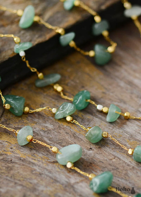 Boho Necklace, Aventurine Lariat Necklace